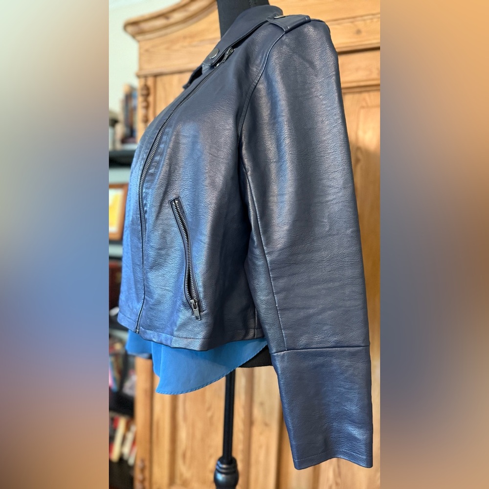 Eloquii Navy Blue Faux Leather Moto Jacket 18/20
